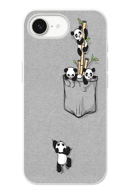 İphone 16e Uyumlu Cepli Panda Baskılı Silikon Kılıf