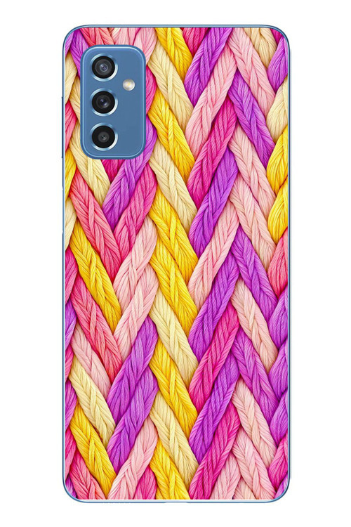 Samsung Galaxy M52 Uyumlu Mor Sarı Örgü Baskılı Silikon Kılıf