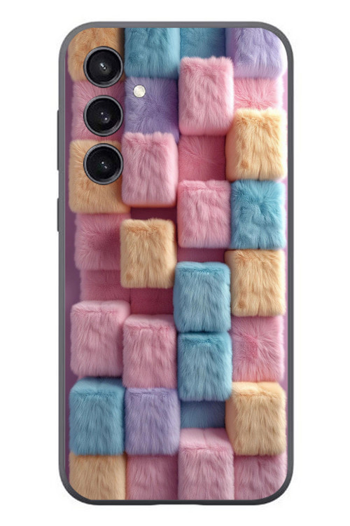 Samsung Galaxy S23 Uyumlu Pembe Tüylü Kareler Baskılı Silikon Kılıf
