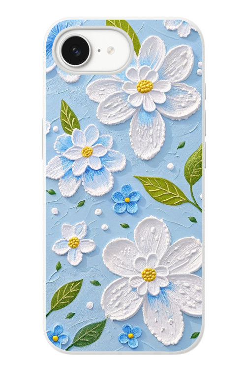 İphone 16e Uyumlu Mavi Papatyalar Baskılı Silikon Kılıf