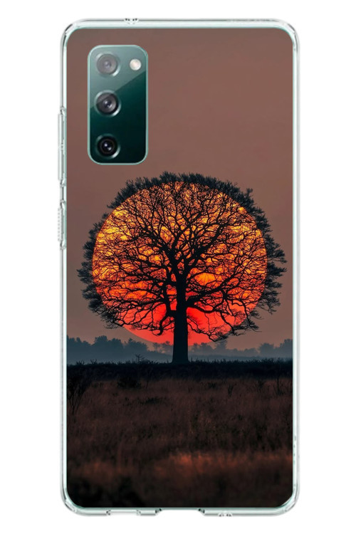 Samsung Galaxy S20 FE Uyumlu Güneşe Denk Gelen Ağaç Baskılı Silikon Kılıf