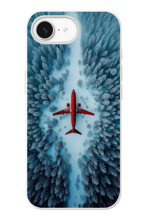 İphone 16e Uyumlu Kış Ortasında Uçak Baskılı Silikon Kılıf