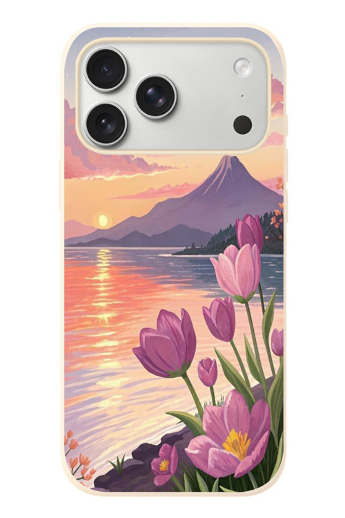 İphone 17 Pro Max Uyumlu Çiçek Yağlı Boya Baskılı Silikon Kılıf