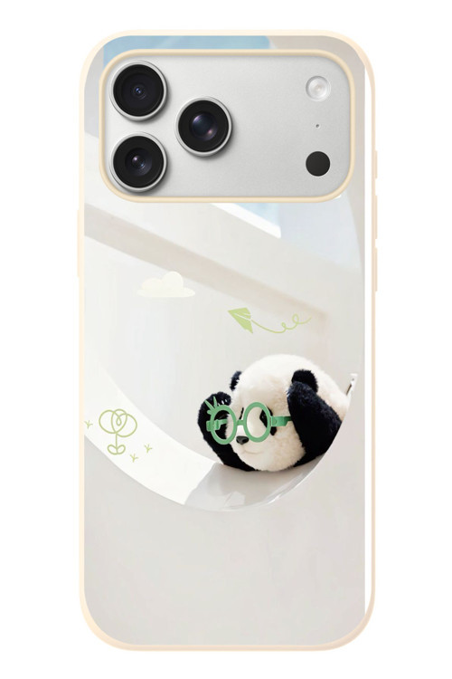 İphone 17 Pro Max Uyumlu Gözlüklü Panda Baskılı Silikon Kılıf