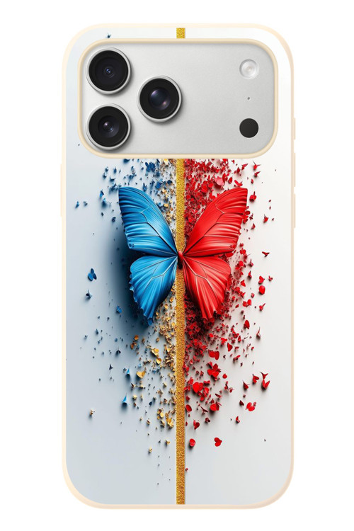 İphone 17 Pro Max Uyumlu Kırmızı Mavi Kelebek Baskılı Silikon Kılıf