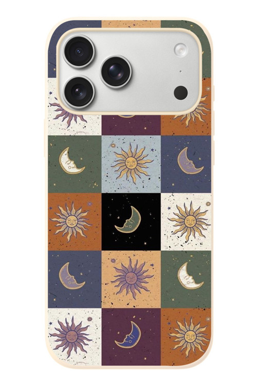 İphone 17 Pro Max Uyumlu Ay Güneş Retro Baskılı Silikon Kılıf