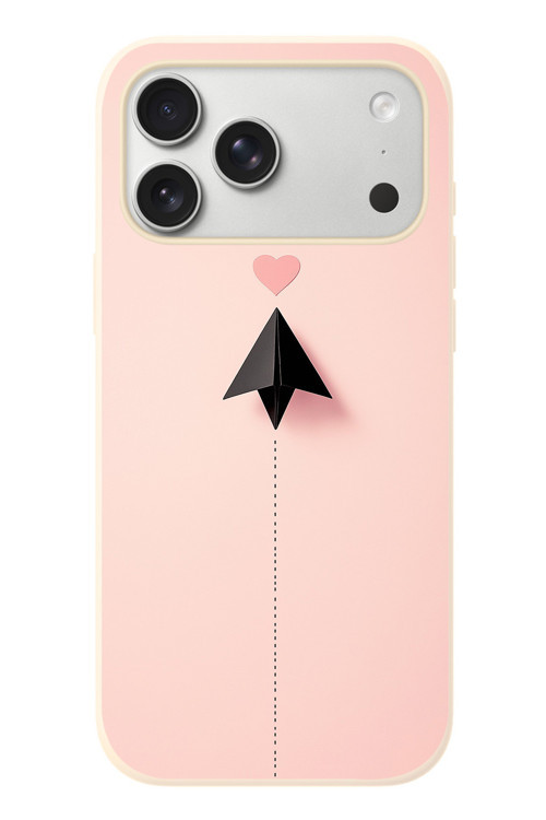 İphone 17 Pro Max Uyumlu Kalp Siyah Uçak Baskılı Silikon Kılıf