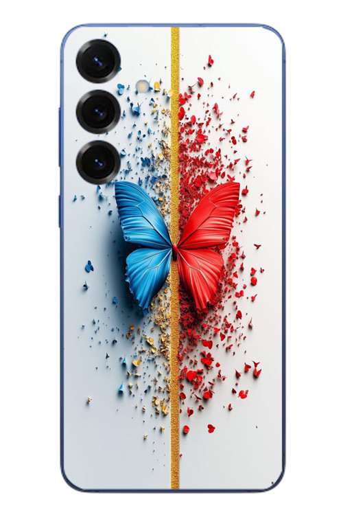 Samsung Galaxy S25 Plus Uyumlu Kırmızı Mavi Kelebek Baskılı Silikon Kılıf