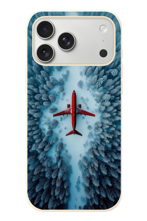 İphone 17 Pro Max Uyumlu Kış Ortasında Uçak Baskılı Silikon Kılıf