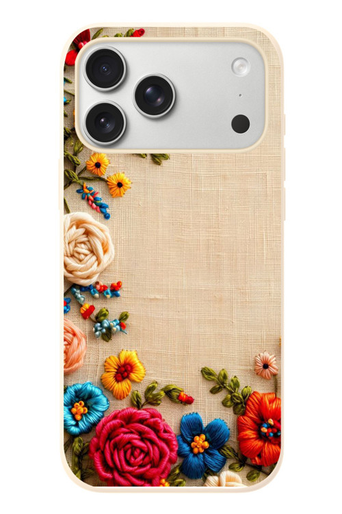 İphone 17 Pro Max Uyumlu İşlemeli İğne Oyası Baskılı Silikon Kılıf