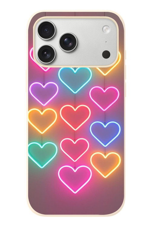 İphone 17 Pro Max Uyumlu Neon Kalpler Baskılı Silikon Kılıf