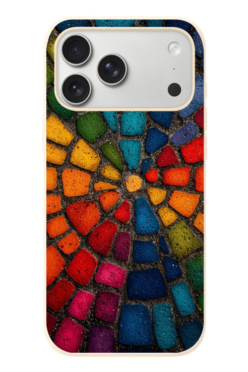 İphone 17 Pro Max Uyumlu Gökkuşağı Renkli Kaldırım Baskılı Silikon Kılıf