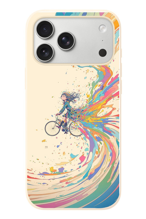 İphone 17 Pro Max Uyumlu Rengarenk Bisikletli Kız Baskılı Silikon Kılıf