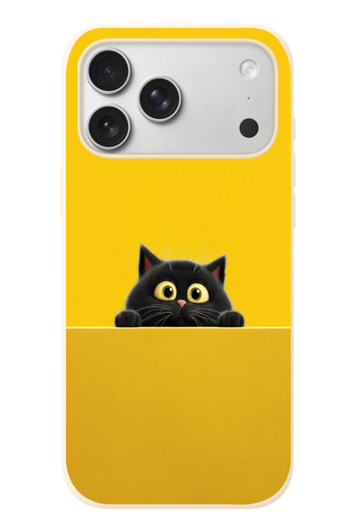 İphone 17 Pro Max Uyumlu Sarı Gözlü Kedi Baskılı Silikon Kılıf