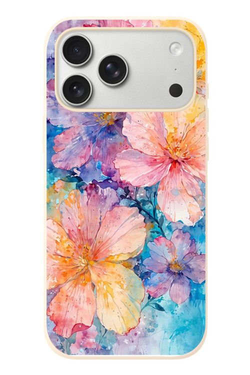 İphone 17 Pro Max Uyumlu Yağlı Boya Çiçekler Baskılı Silikon Kılıf