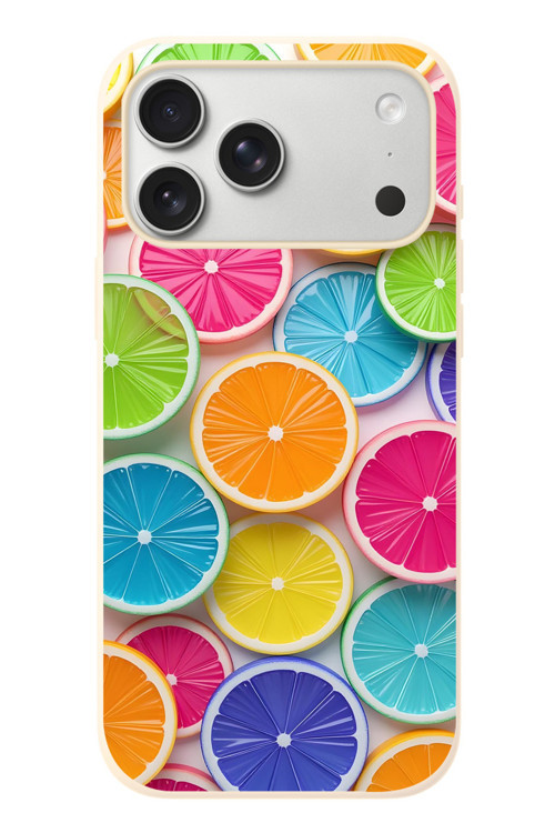 İphone 17 Pro Max Uyumlu Renkli Lime Dilimler Baskılı Silikon Kılıf