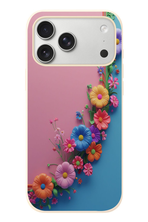 İphone 17 Pro Max Uyumlu Pembe Mavi Sarmaşık Baskılı Silikon Kılıf