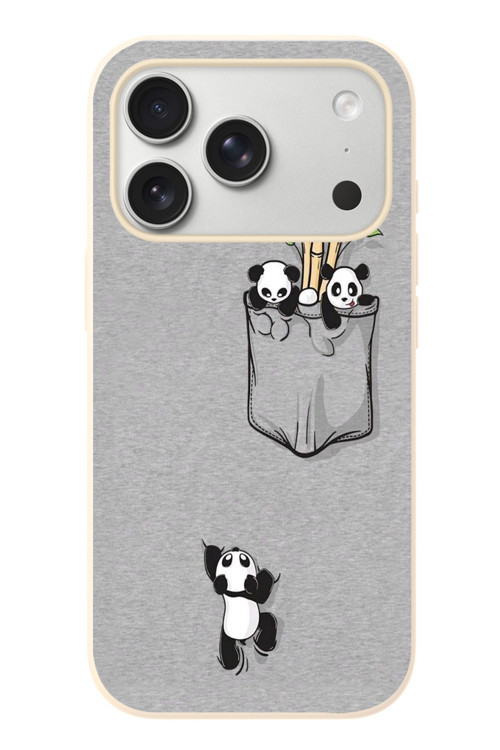 İphone 17 Pro Uyumlu Cepli Panda Baskılı Silikon Kılıf