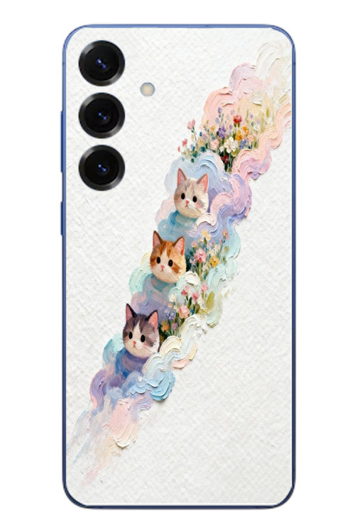Samsung Galaxy S25 Plus Uyumlu Yağlı Boya Kediler Baskılı Silikon Kılıf