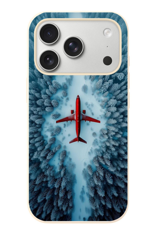İphone 17 Pro Uyumlu Kış Ortasında Uçak Baskılı Silikon Kılıf