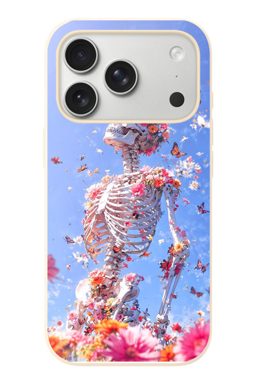 İphone 17 Pro Uyumlu İskelet Çiçekleri Baskılı Silikon Kılıf