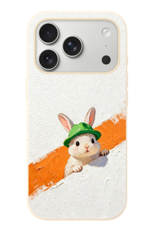 İphone 17 Pro Uyumlu Yeşil Şapkalı Tavşan Baskılı Silikon Kılıf