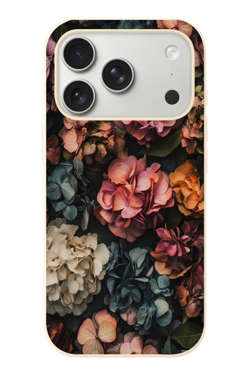 İphone 17 Pro Uyumlu Koyu Çiçekler Baskılı Silikon Kılıf