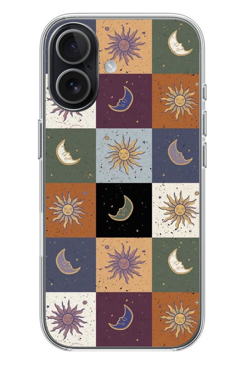 İphone 17 Uyumlu Ay Güneş Retro Baskılı Silikon Kılıf