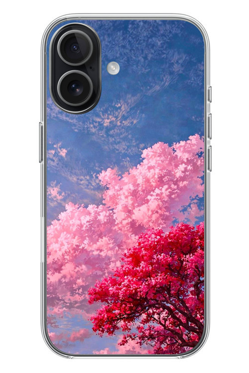 İphone 17 Uyumlu Kırmızı Pembe Ağaçlar Baskılı Silikon Kılıf