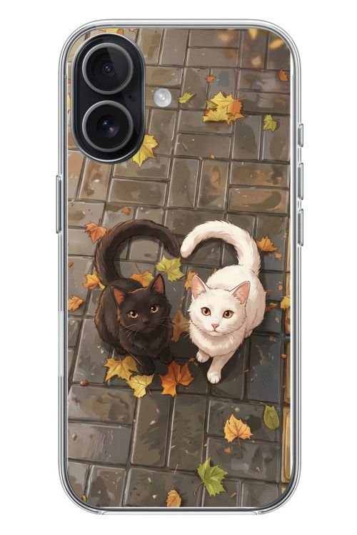 İphone 17 Uyumlu Kalp Kuyruklu Kediler Baskılı Silikon Kılıf