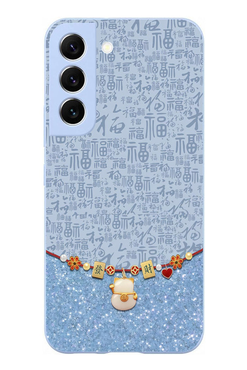 Samsung Galaxy S22 Uyumlu Mavi Japon Desen Baskılı Silikon Kılıf