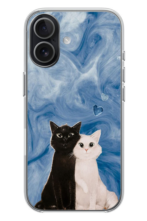 İphone 17 Uyumlu Siyah ve Beyaz Kedi Baskılı Silikon Kılıf
