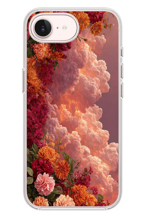 İphone 17e Uyumlu Güller ve Bulutlar Baskılı Silikon Kılıf