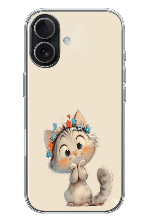 İphone 17 Uyumlu Sevimli Çiçekli Kedi Baskılı Silikon Kılıf