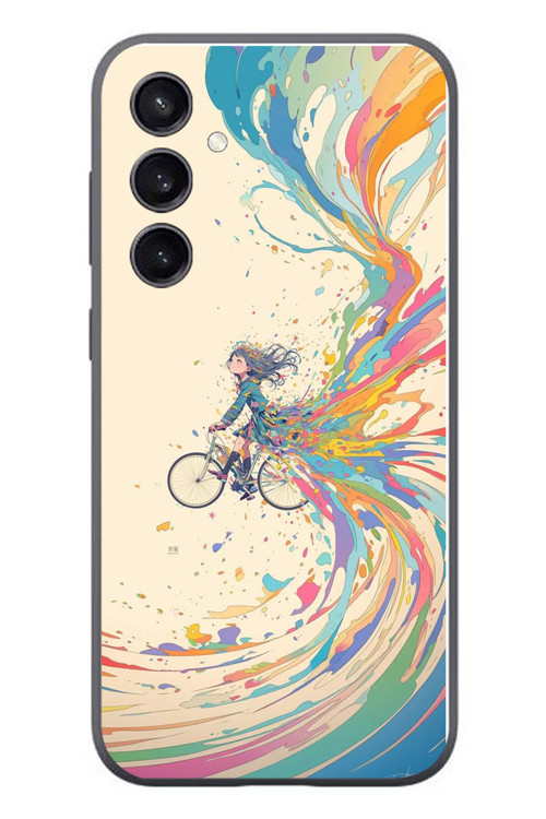 Samsung Galaxy S23 Uyumlu Rengarenk Bisikletli Kız Baskılı Silikon Kılıf