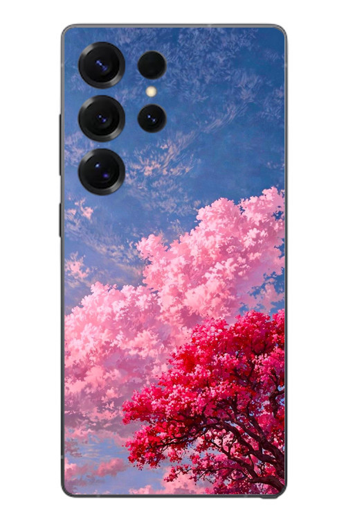 Samsung Galaxy S25 Ultra Uyumlu Kırmızı Pembe Ağaçlar Baskılı Silikon Kılıf