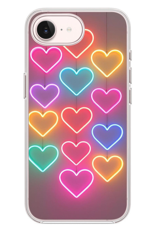 İphone 17e Uyumlu Neon Kalpler Baskılı Silikon Kılıf