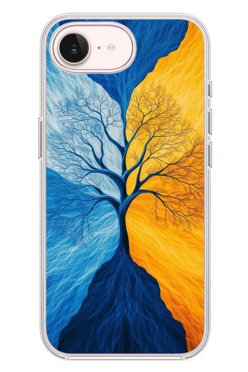 İphone 17e Uyumlu Sarı Mavi Ağaç Baskılı Silikon Kılıf