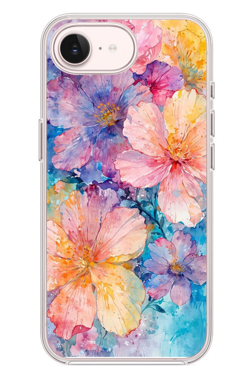 İphone 17e Uyumlu Yağlı Boya Çiçekler Baskılı Silikon Kılıf
