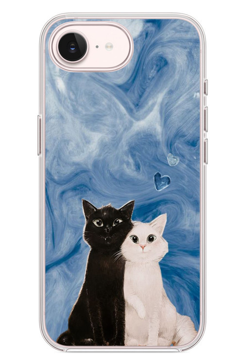 İphone 17e Uyumlu Siyah ve Beyaz Kedi Baskılı Silikon Kılıf