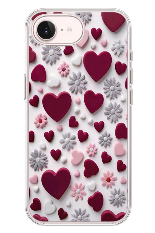 İphone 17e Uyumlu Kırmızı ve Pembe Kalpler Baskılı Silikon Kılıf