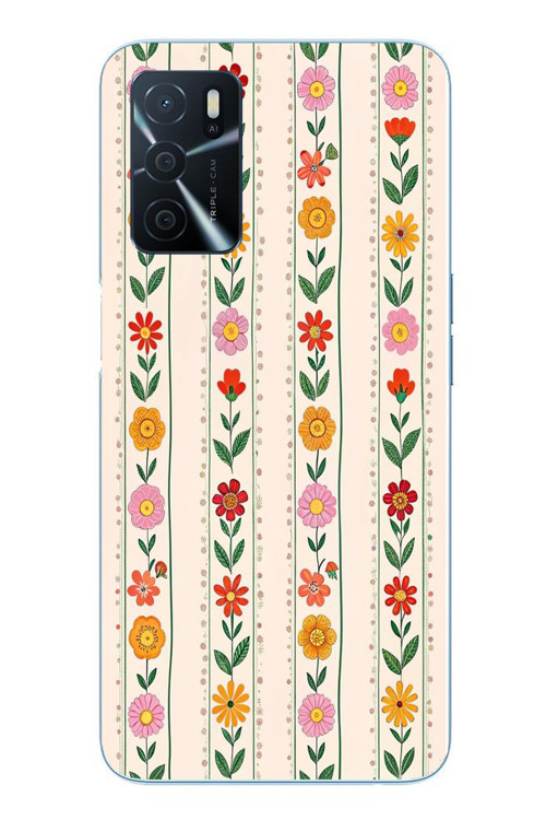 Oppo A16 Uyumlu Çiçekler ve Yaprakları Baskılı Silikon Kılıf