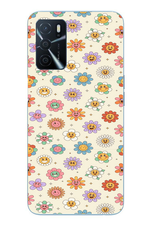 Oppo A16 Uyumlu Gülen Çiçekler Baskılı Silikon Kılıf