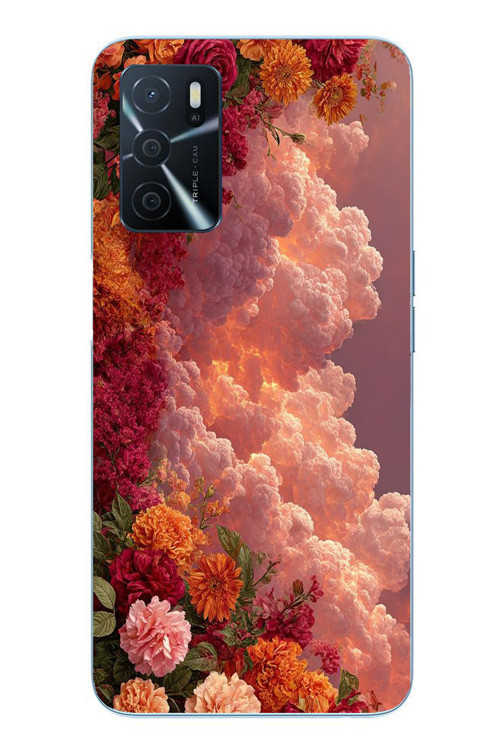 Oppo A16 Uyumlu Güller ve Bulutlar Baskılı Silikon Kılıf
