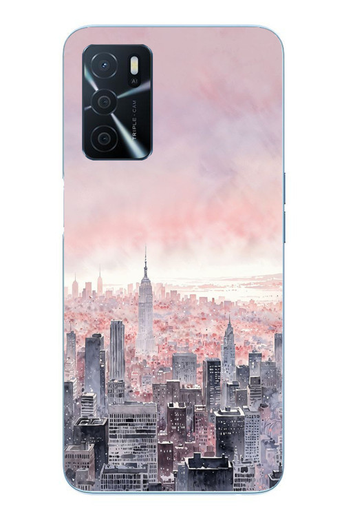 Oppo A16 Uyumlu Gökdelenler Baskılı Silikon Kılıf