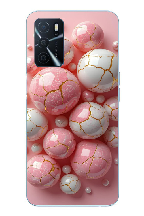 Oppo A16 Uyumlu Pembe Beyaz Kırık Toplar Baskılı Silikon Kılıf