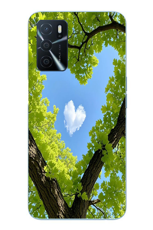 Oppo A16 Uyumlu Kalpli Ağaç Baskılı Silikon Kılıf