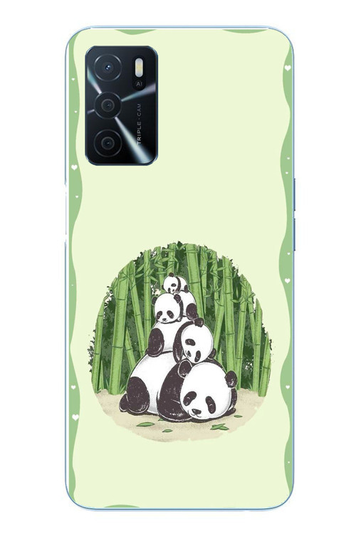 Oppo A16 Uyumlu Panda Ailesi Baskılı Silikon Kılıf