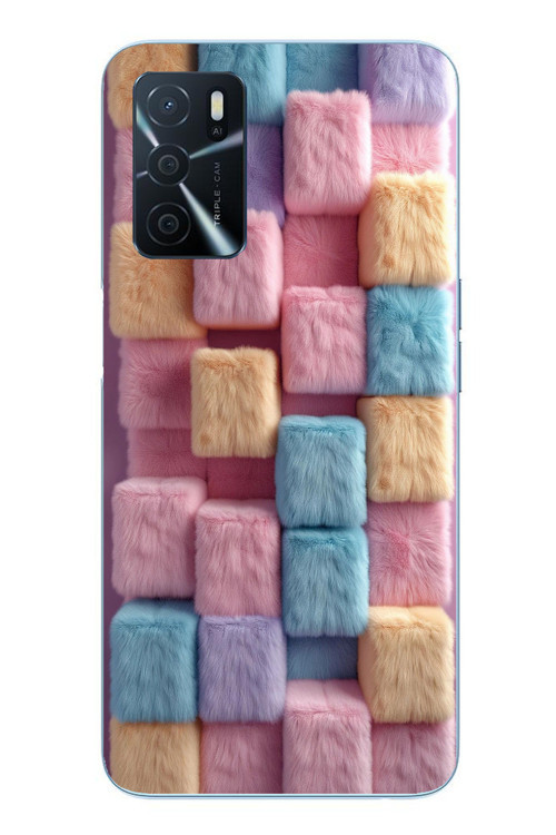 Oppo A16 Uyumlu Pembe Tüylü Kareler Baskılı Silikon Kılıf