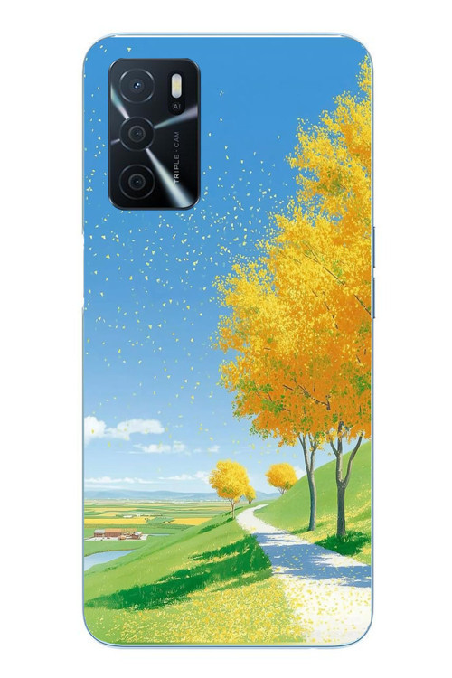 Oppo A16 Uyumlu Sarı Sonbahar Ağacı Baskılı Silikon Kılıf